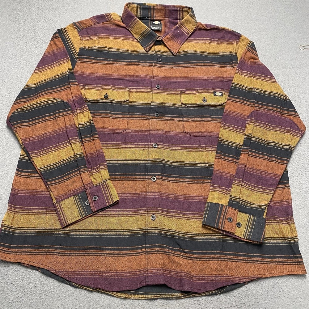 Dickies Shirt Mens 4XL Multicolor Stripe Flannel Long Sleeve Button Up Workwear